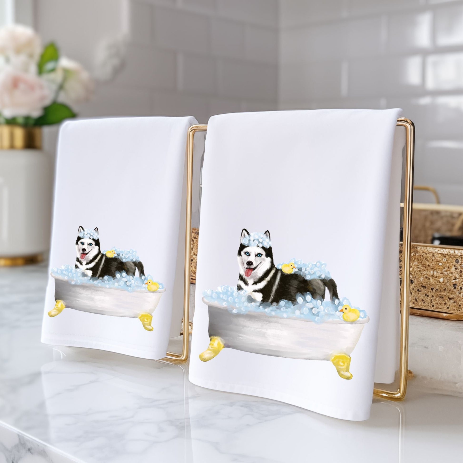 Siberian Husky Bath Time Towel - MerikaArt