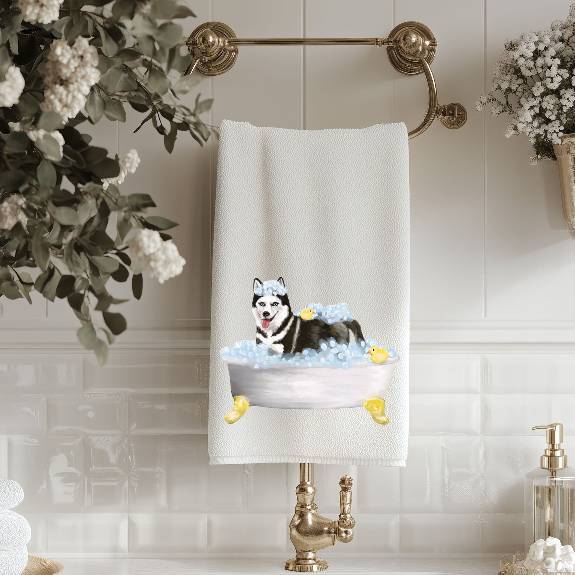 Siberian Husky Bath Time Towel - MerikaArt