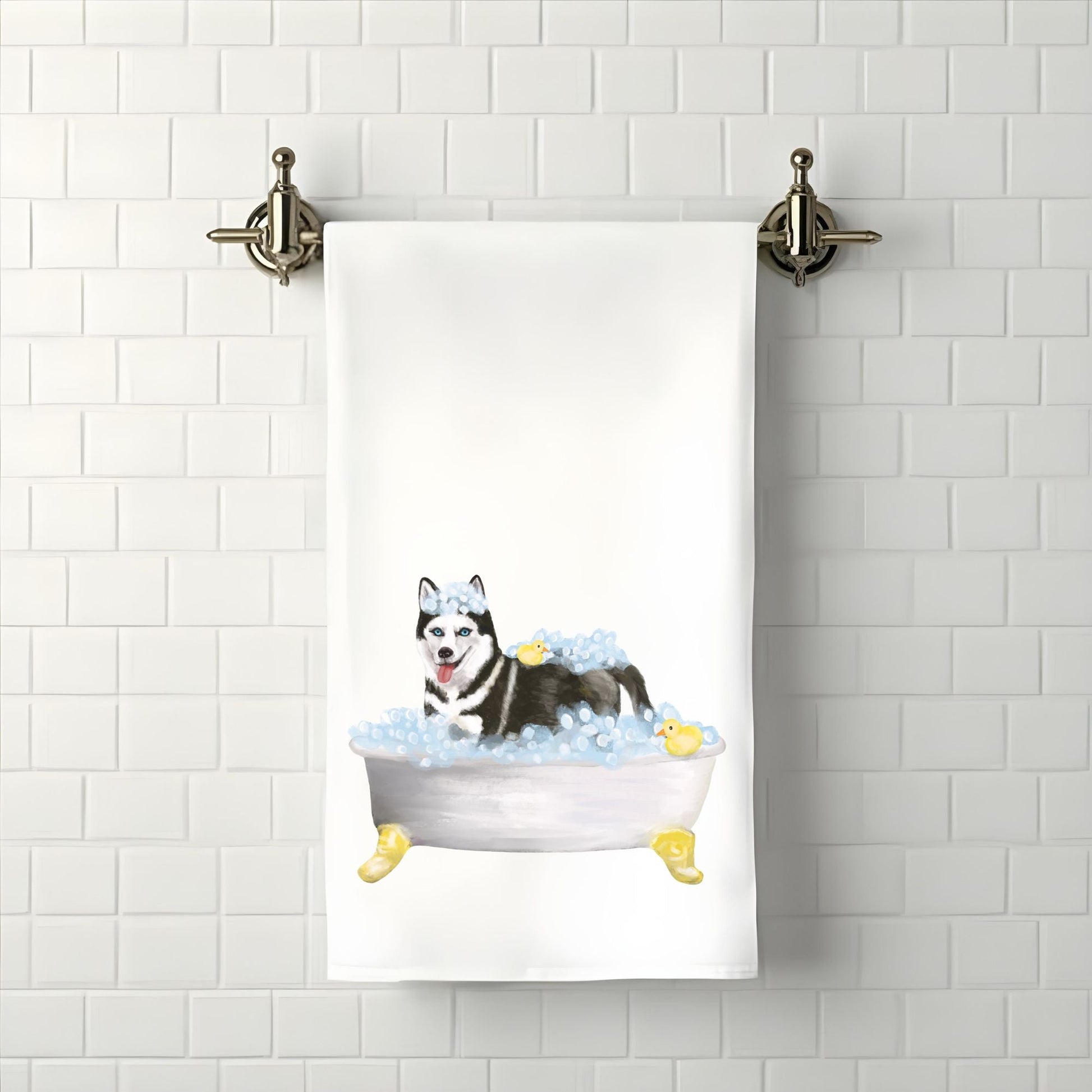 Siberian Husky Bath Time Towel - MerikaArt