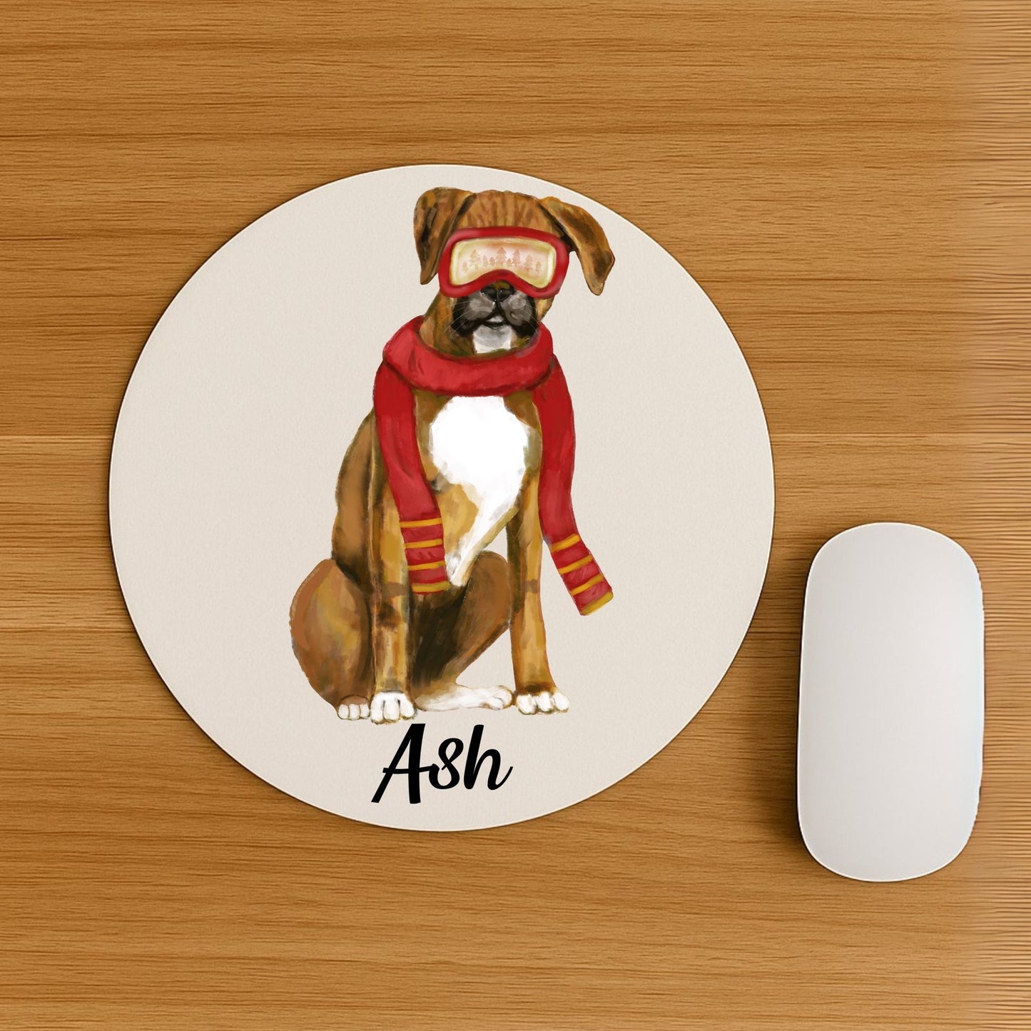 Ski Boxer Dog Mousepad - MerikaArt