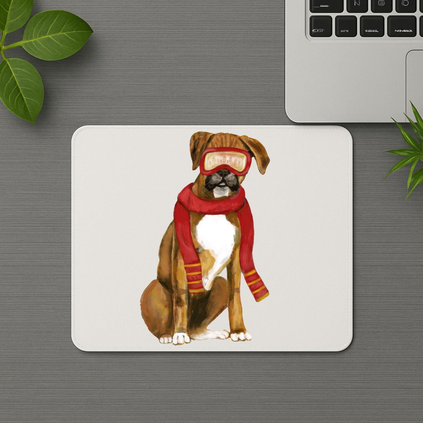 Ski Boxer Dog Mousepad - MerikaArt