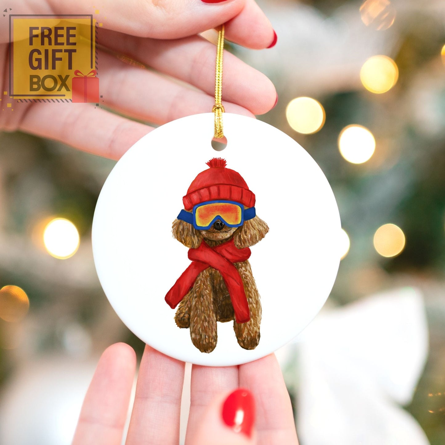 Ski Poodle Christmas Ornament - MerikaArt