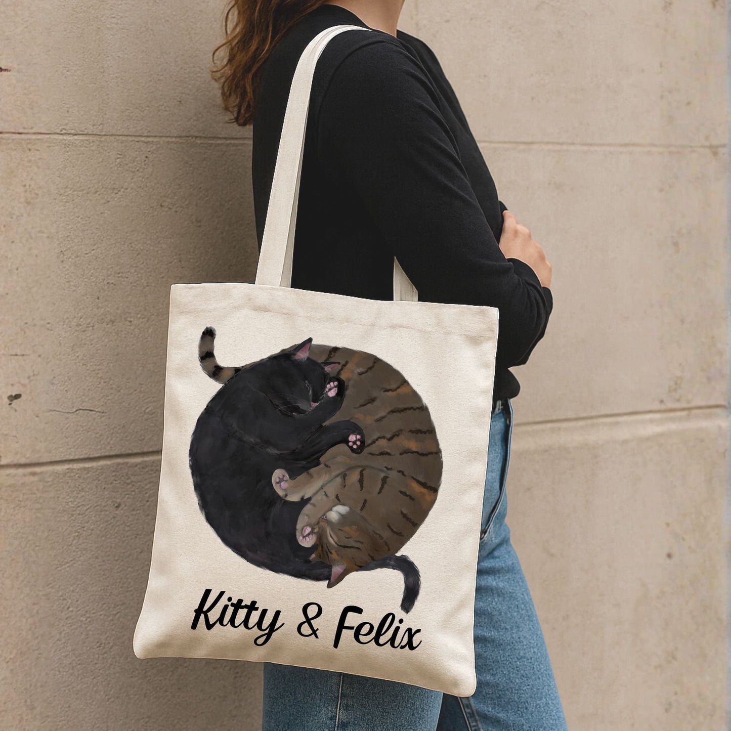 Sleeping Black And Brown Tabby Cats Canvas Tote Bag - MerikaArt