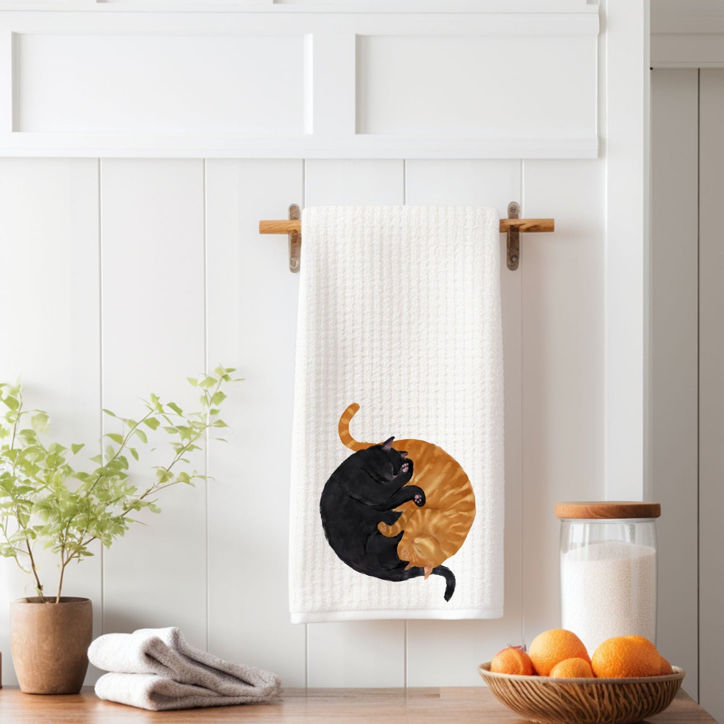 Sleeping Black and Orange Cat Kitchen Towel - MerikaArt