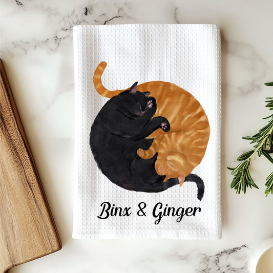 Sleeping Black and Orange Cat Kitchen Towel - MerikaArt