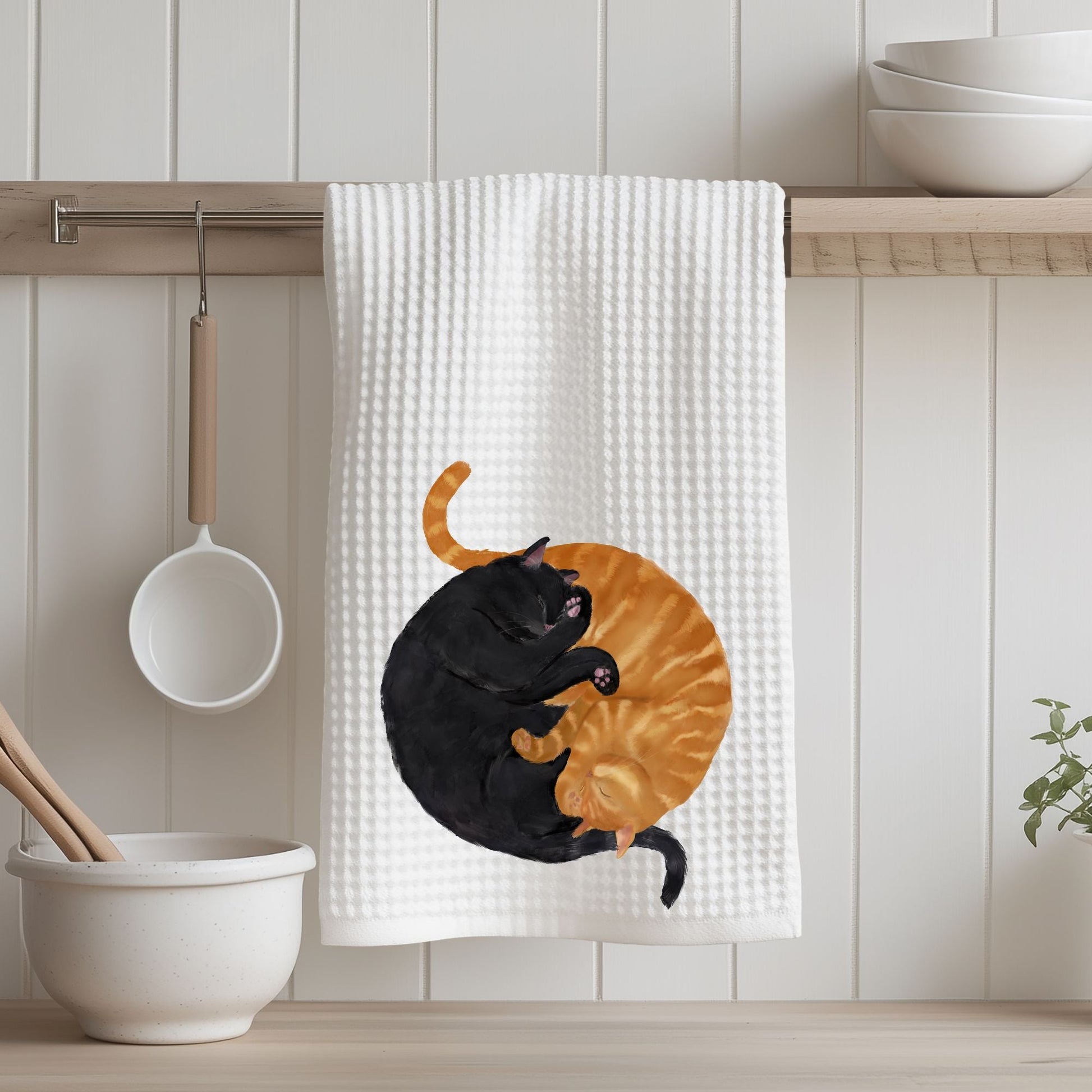Sleeping Black and Orange Cat Kitchen Towel - MerikaArt