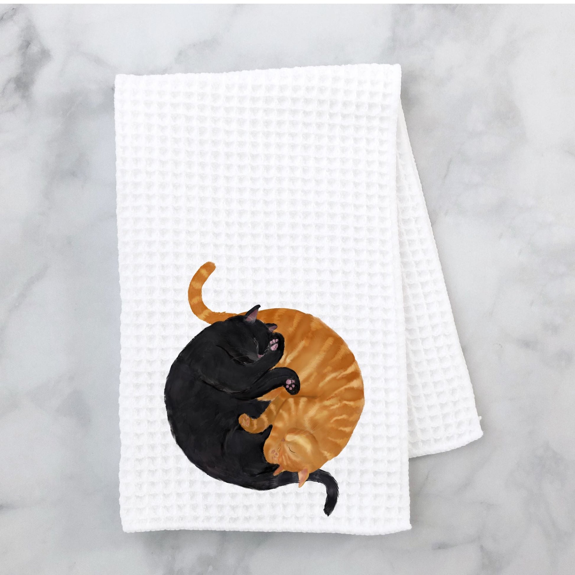 Sleeping Black and Orange Cat Kitchen Towel - MerikaArt