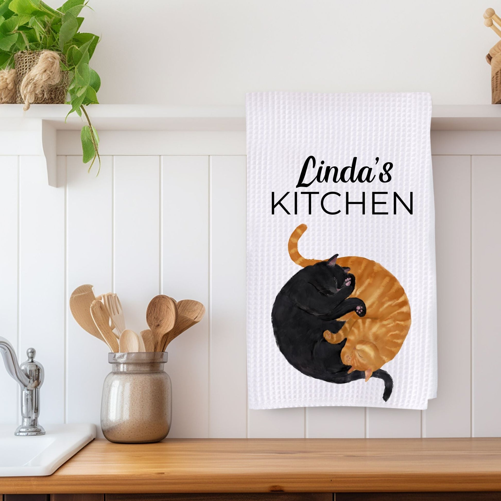 Sleeping Black and Orange Cat Kitchen Towel - MerikaArt