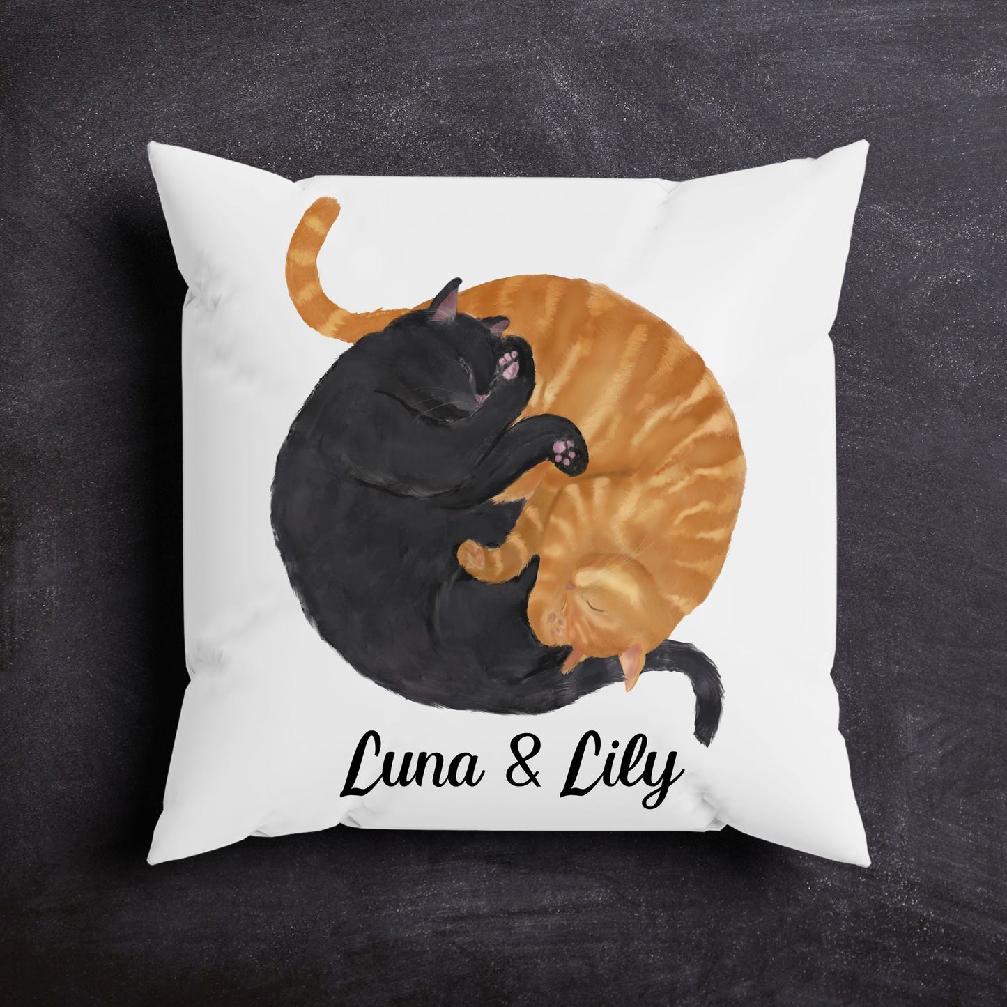 Sleeping Black and Orange Cat Pillow - MerikaArt