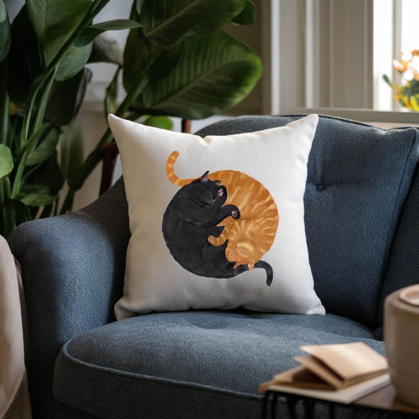Sleeping Black and Orange Cat Pillow - MerikaArt