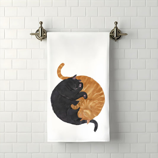 Sleeping Black and Orange Cats Bathroom Towel - MerikaArt