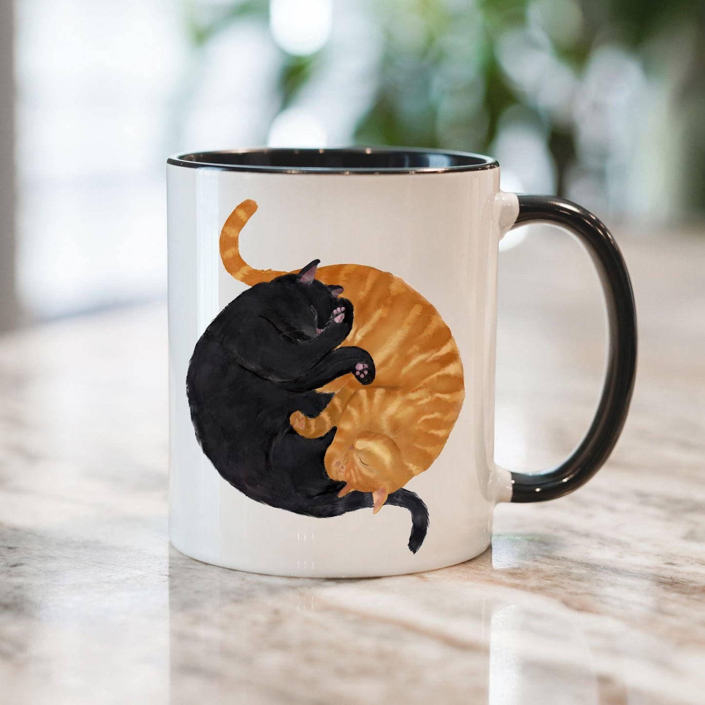 Sleeping Black and Orange Cats Mug - MerikaArt