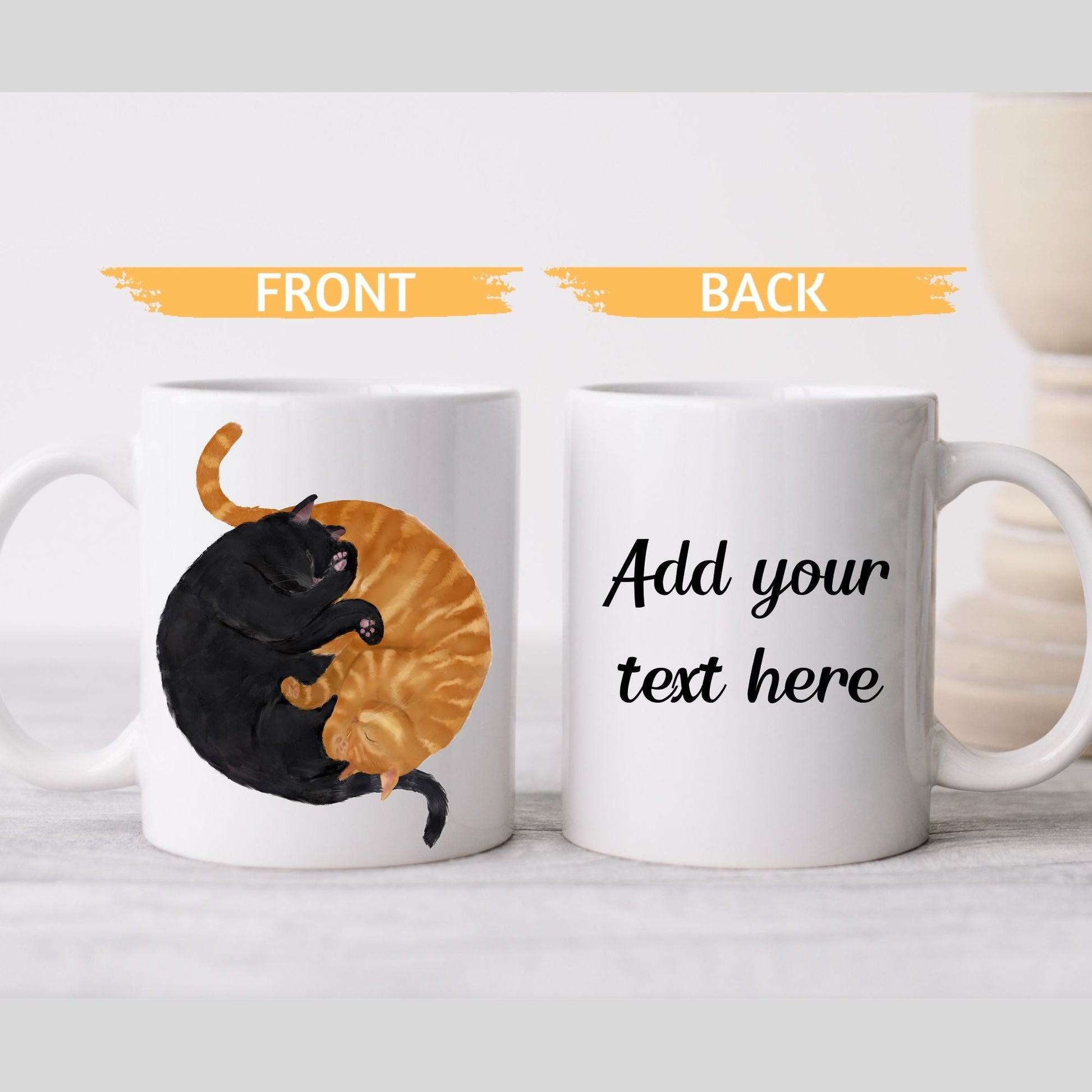 Sleeping Black and Orange Cats Mug - MerikaArt