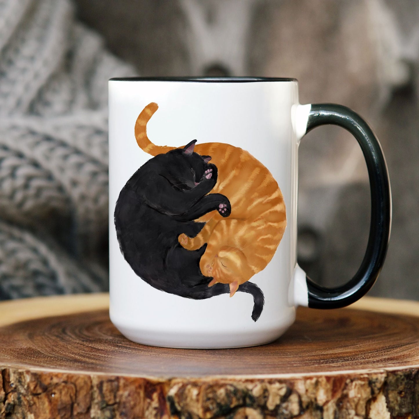 Sleeping Black and Orange Cats Mug - MerikaArt