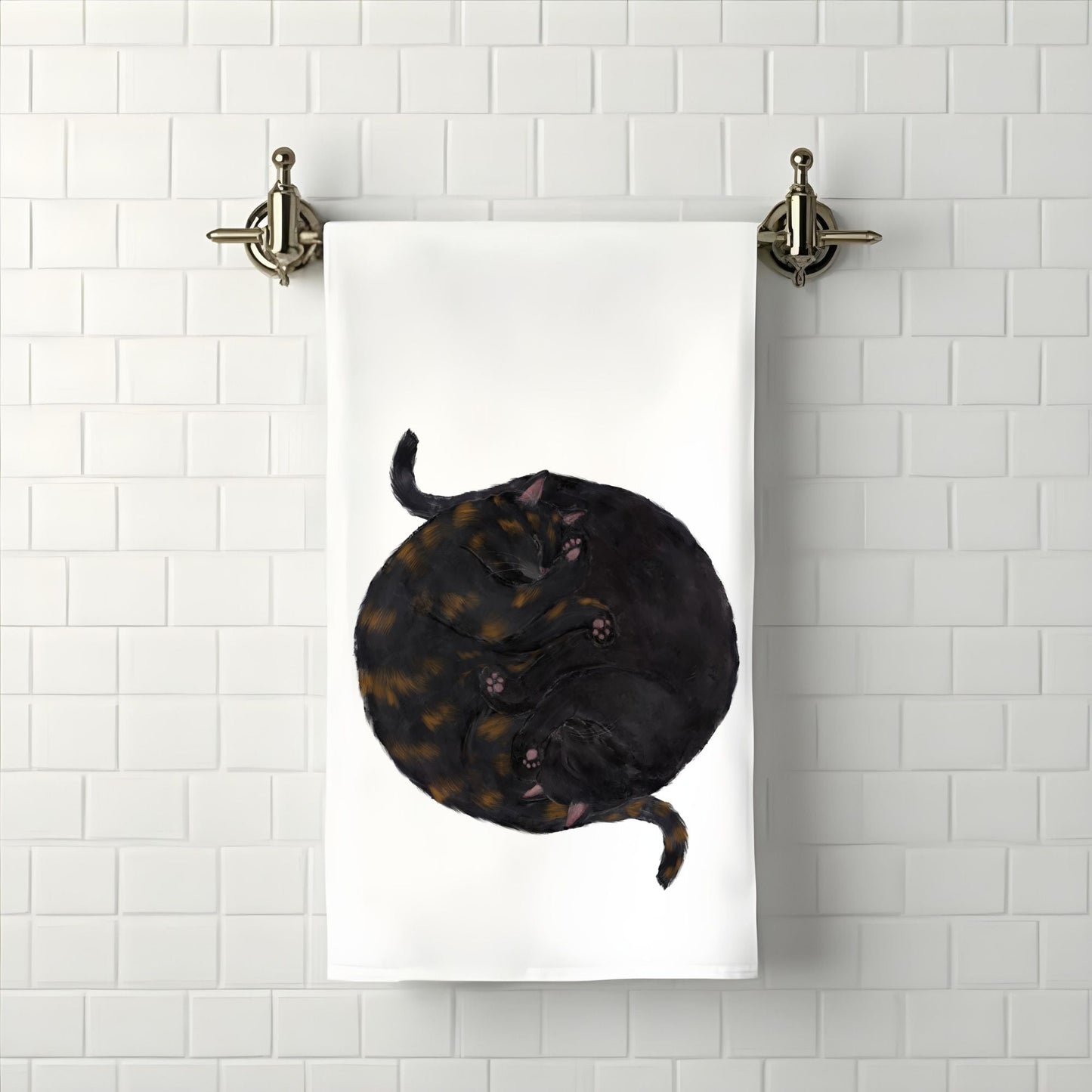 Sleeping Black and Tortoiseshell Cats Bathroom Towel - MerikaArt