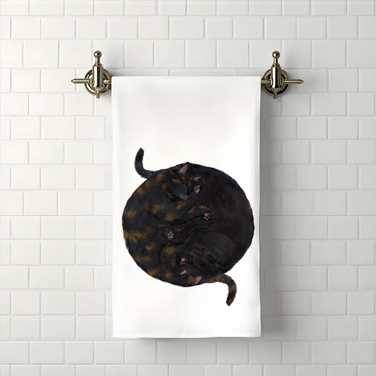 Sleeping Black and Tortoiseshell Cats Bathroom Towel - MerikaArt