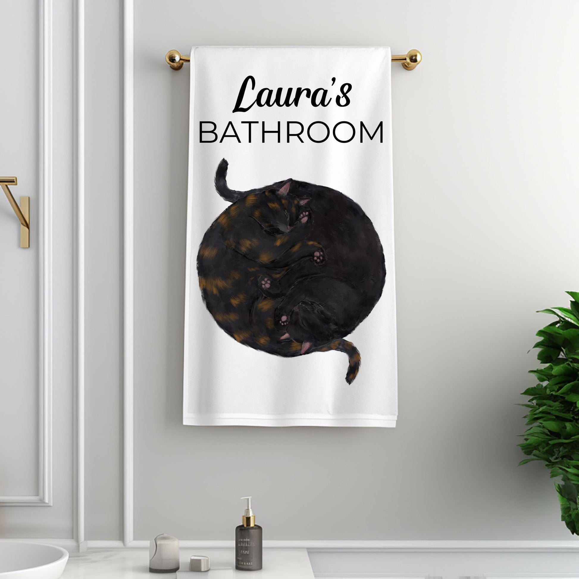 Sleeping Black and Tortoiseshell Cats Bathroom Towel - MerikaArt