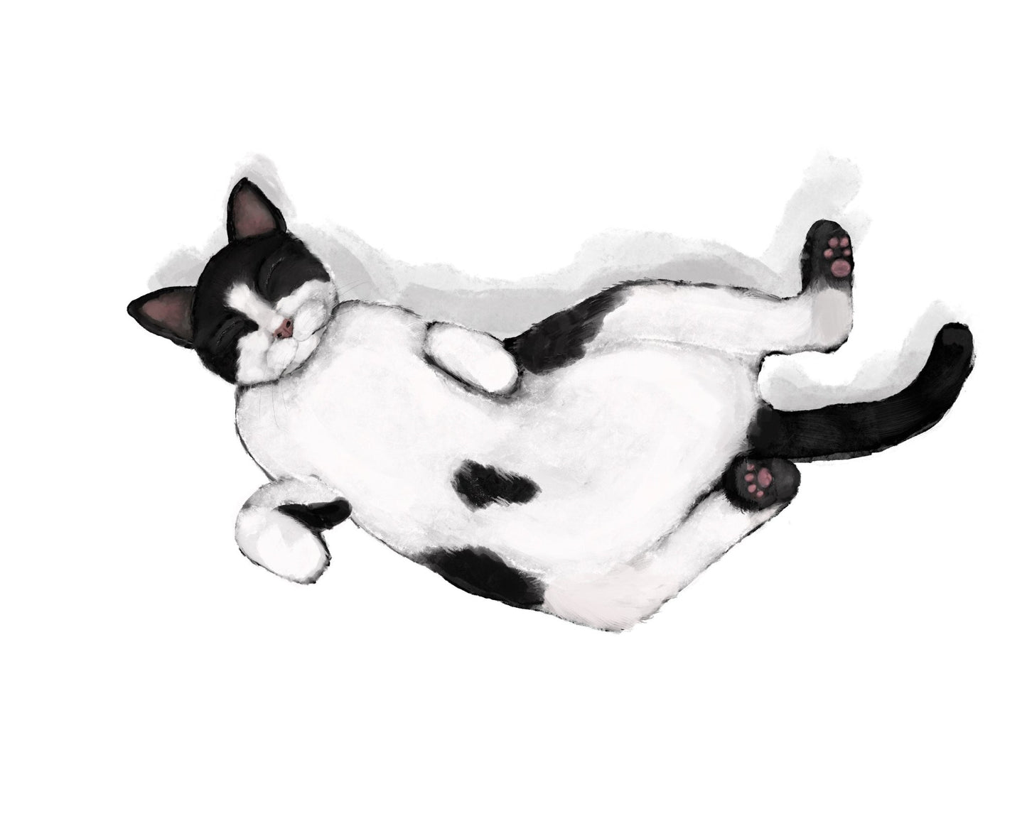 Sleeping Black and White Cat Print, Sleeping Cat Artwork, Sleeping Tuxedo Cat Art, Cat Illustration, Home Decor, Cat Painting, Cat Lover - MerikaArt
