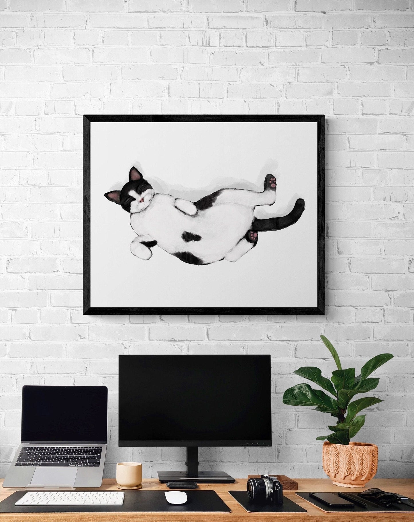 Sleeping Black and White Cat Print, Sleeping Cat Artwork, Sleeping Tuxedo Cat Art, Cat Illustration, Home Decor, Cat Painting, Cat Lover - MerikaArt