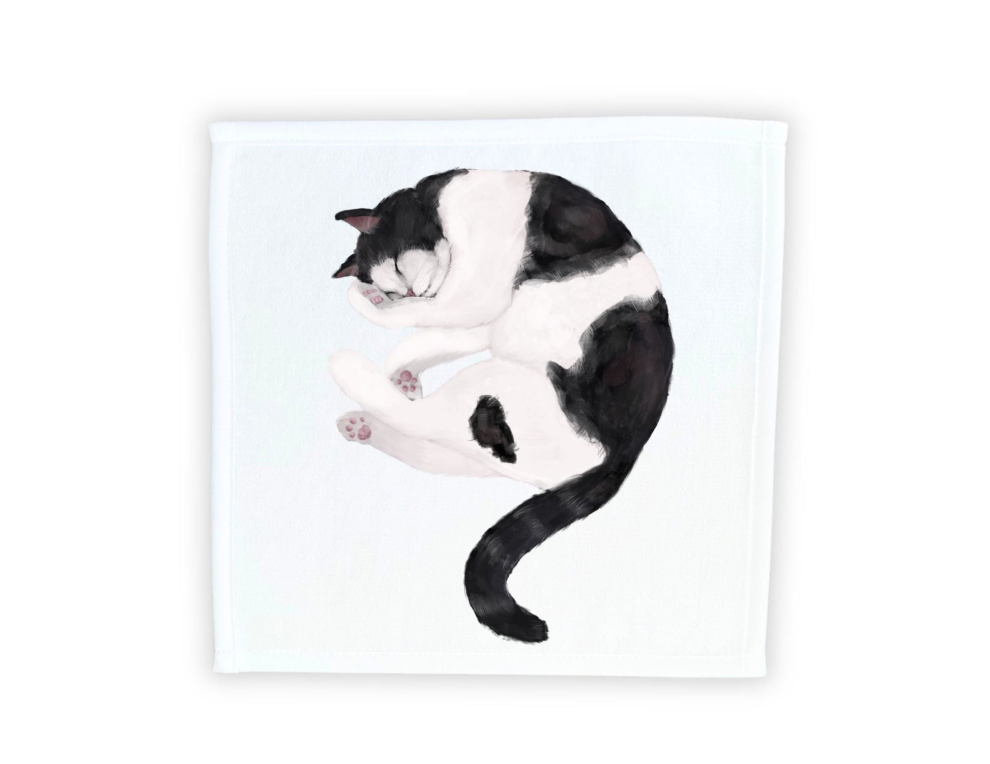 Sleeping Black and White Cat Washcloth - MerikaArt