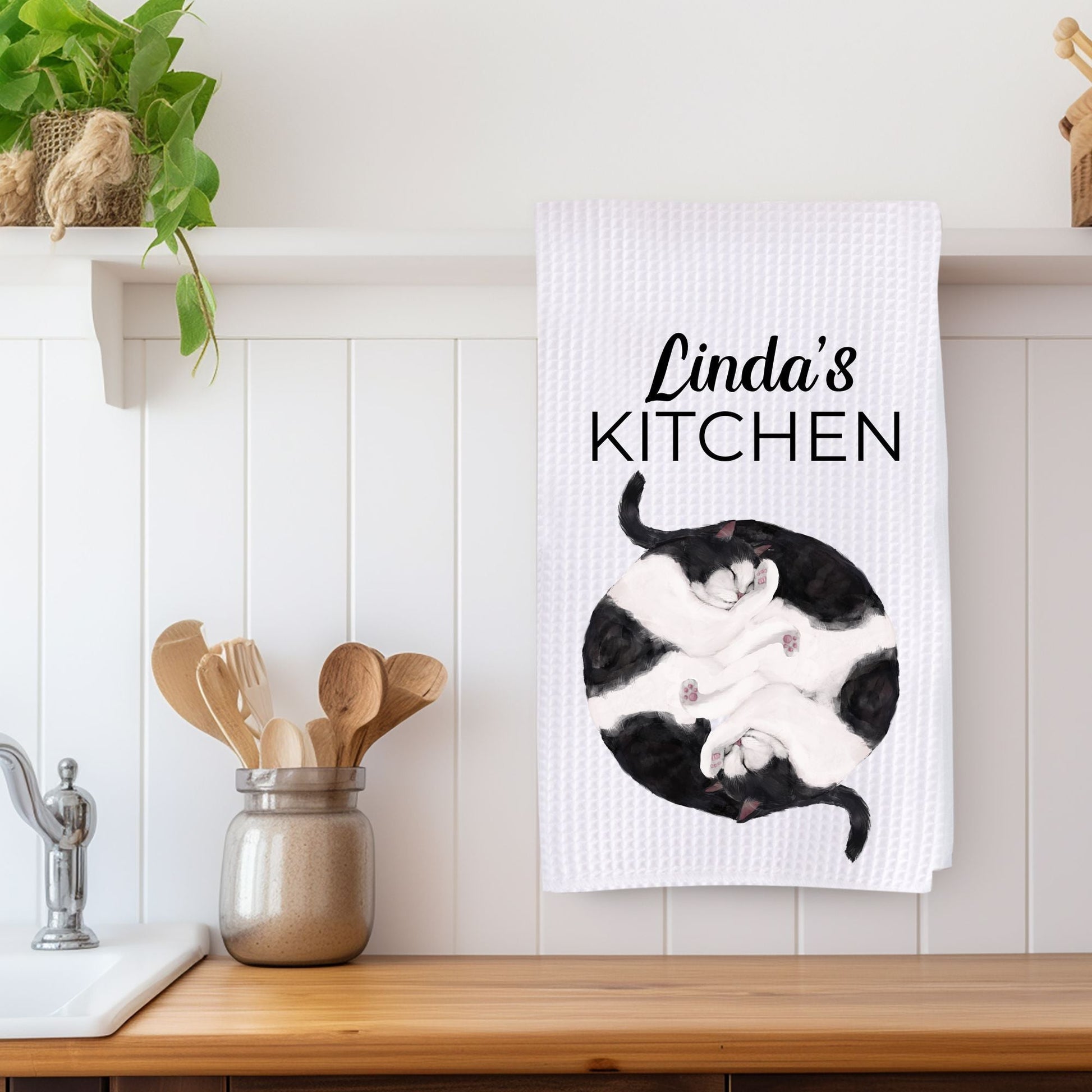 Sleeping Black and White Cats Kitchen Towel - MerikaArt