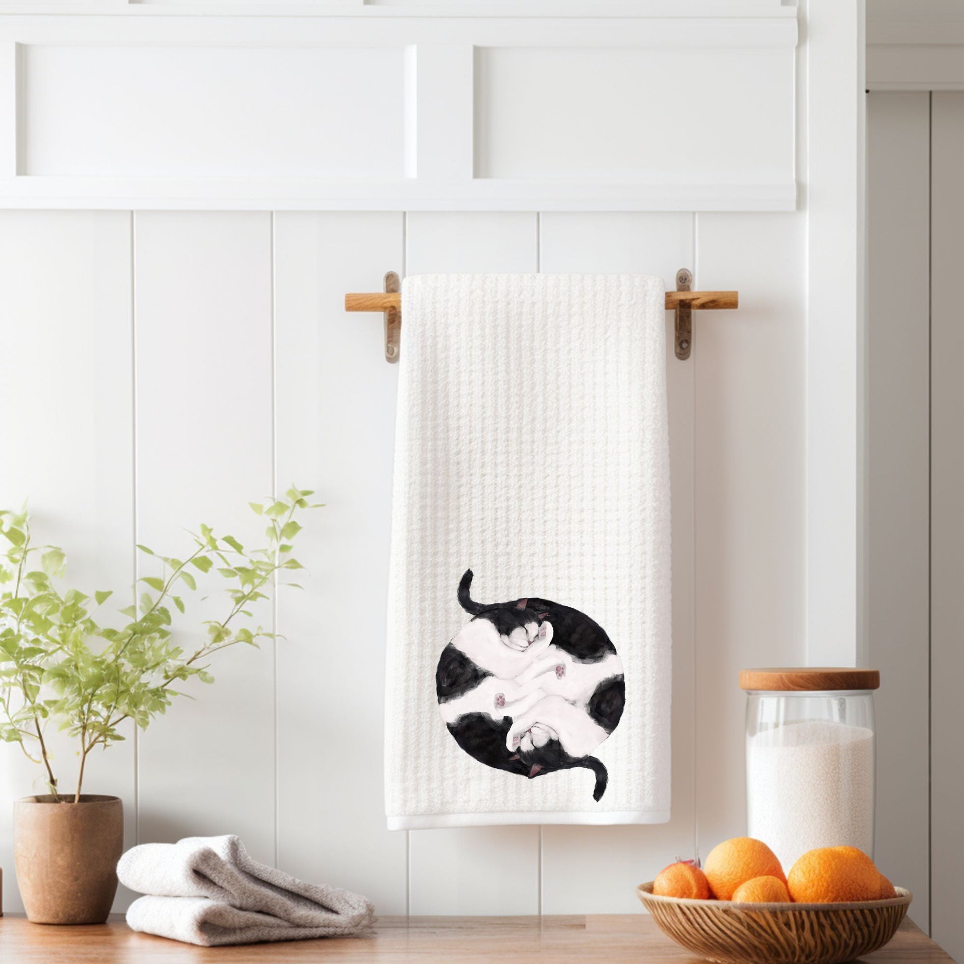 Sleeping Black and White Cats Kitchen Towel - MerikaArt