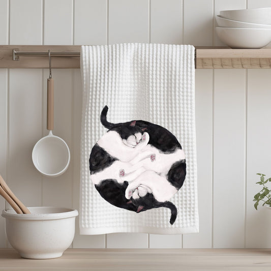 Sleeping Black and White Cats Kitchen Towel - MerikaArt