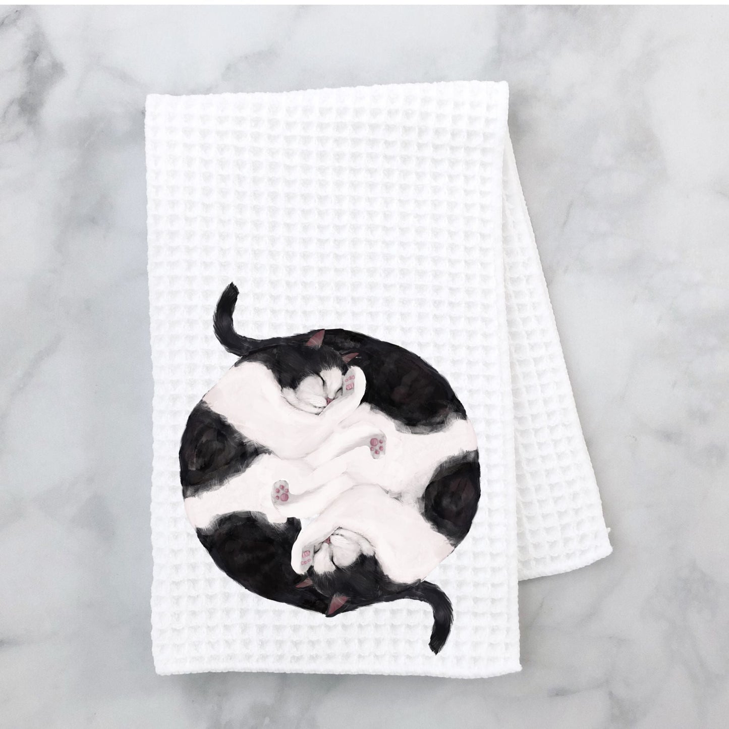 Sleeping Black and White Cats Kitchen Towel - MerikaArt