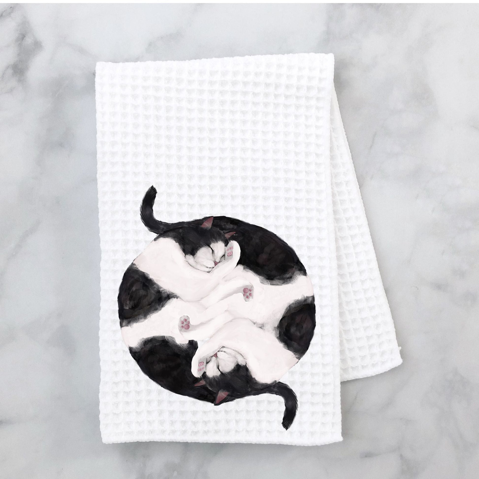 Sleeping Black and White Cats Kitchen Towel - MerikaArt