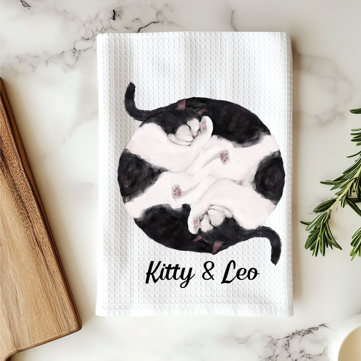 Sleeping Black and White Cats Kitchen Towel - MerikaArt