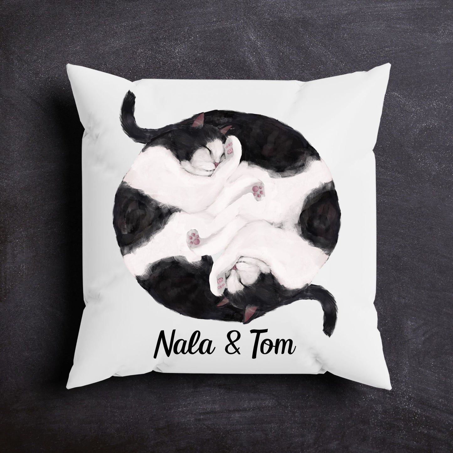 Sleeping Black and White Cats Pillow - MerikaArt