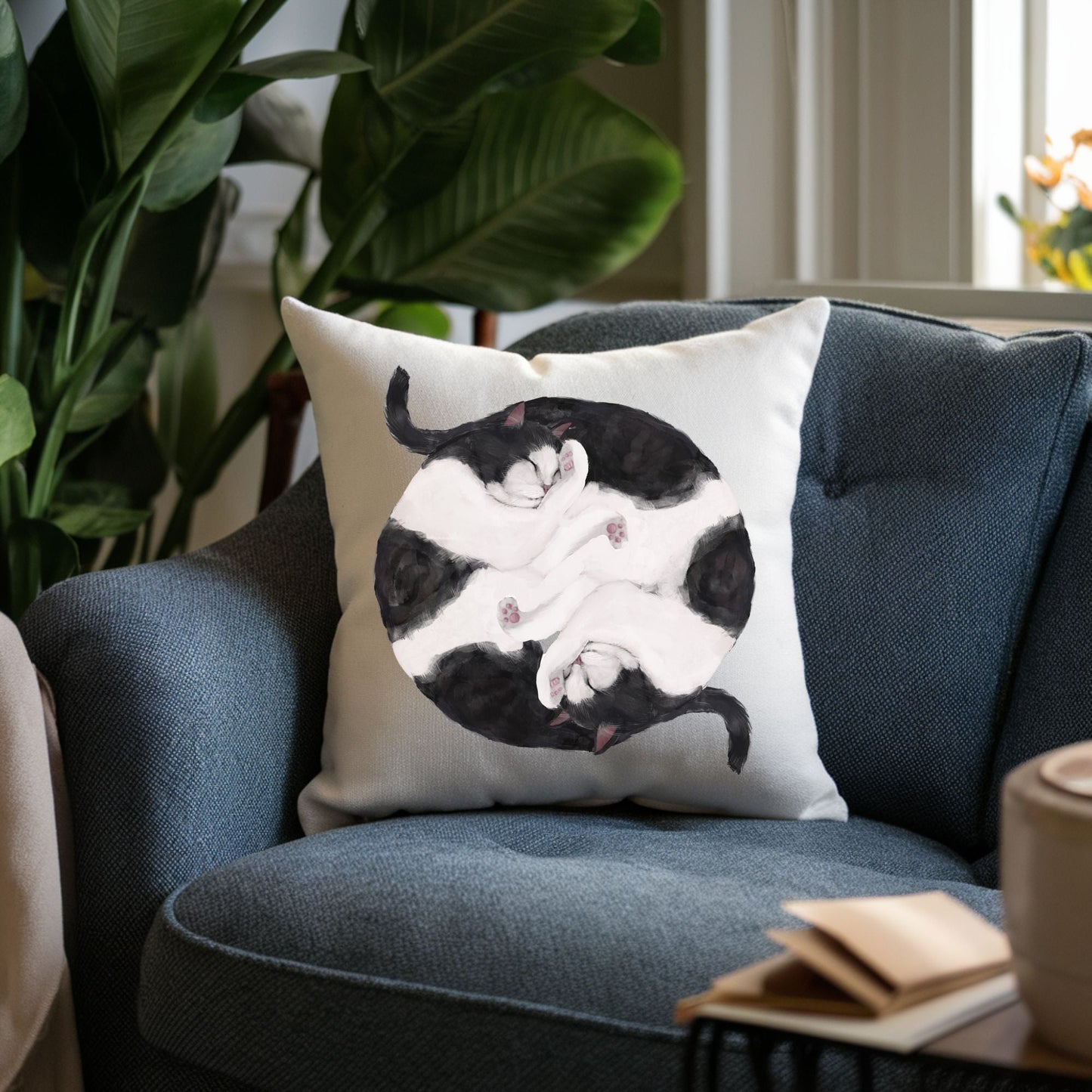 Sleeping Black and White Cats Pillow - MerikaArt