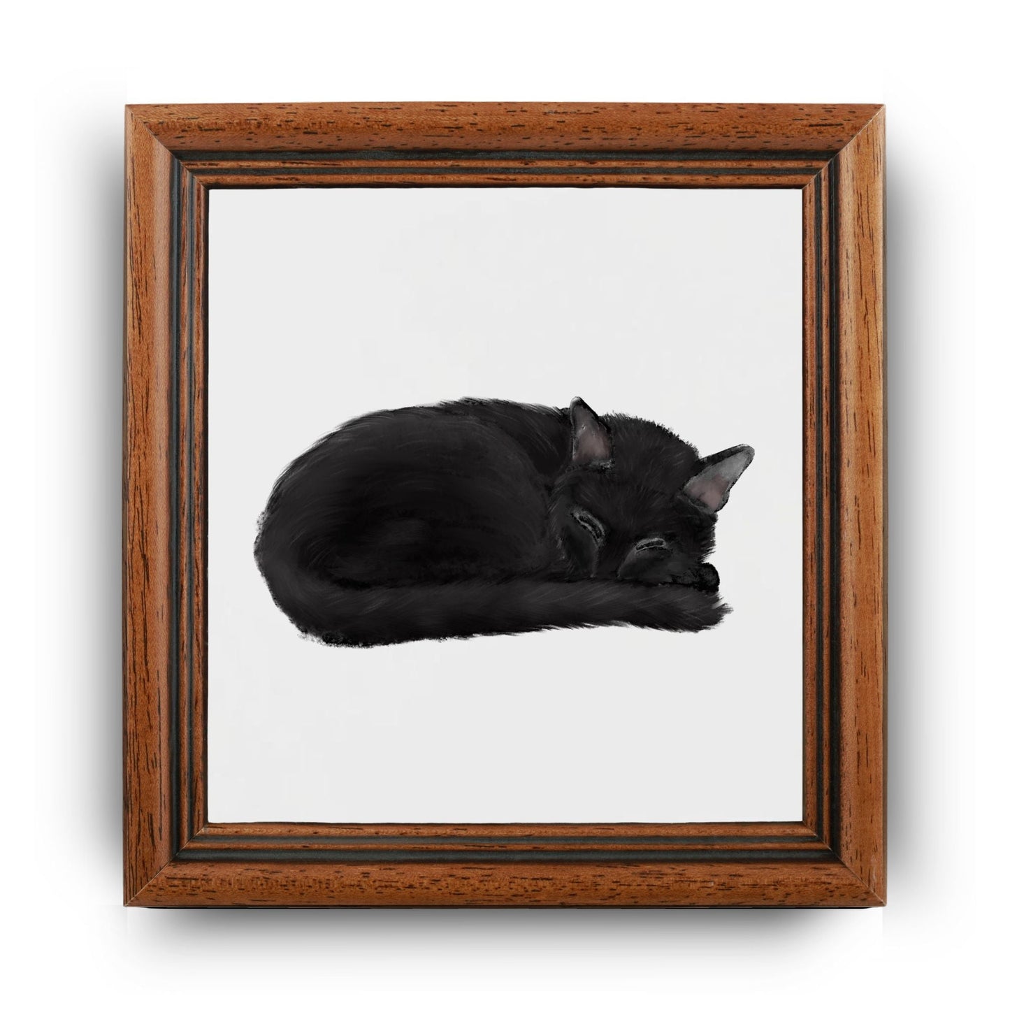 Sleeping Black Cat Ceramic Tile - MerikaArt