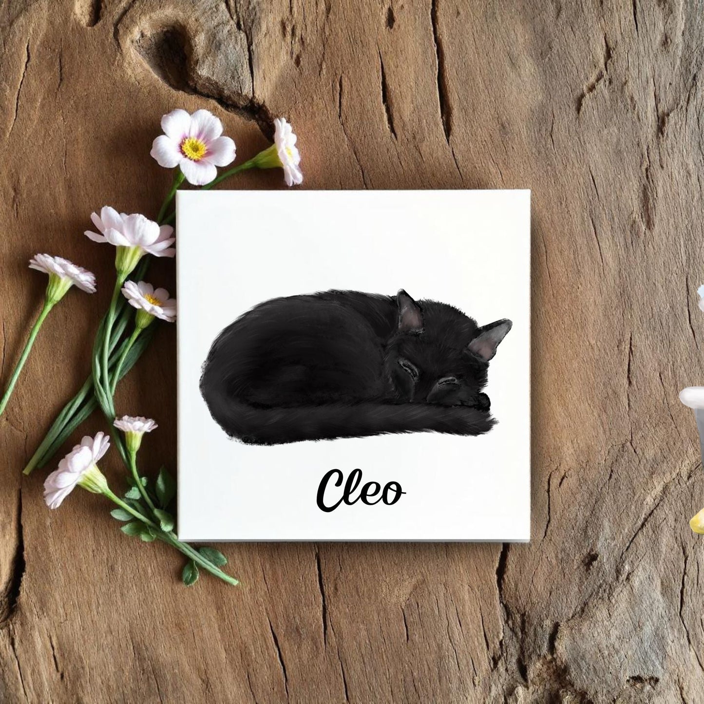 Sleeping Black Cat Ceramic Tile - MerikaArt