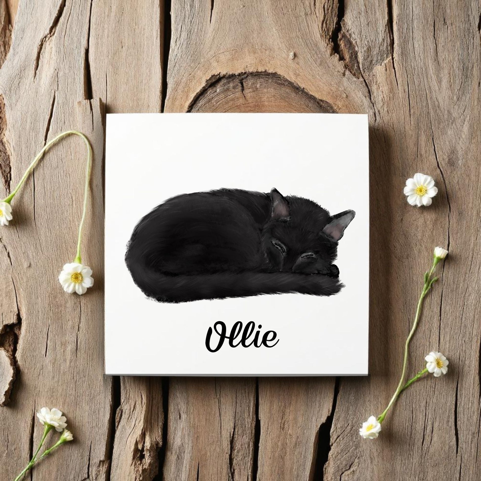 Sleeping Black Cat Ceramic Tile - MerikaArt