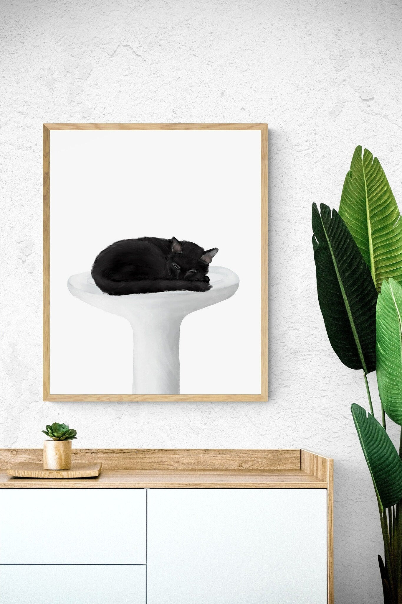 Sleeping Black Cat in Sink – Serene Cat Art Print for Home Decor - MerikaArt