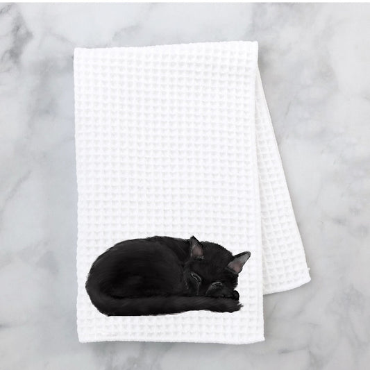 Sleeping Black Cat Kitchen Towel - MerikaArt