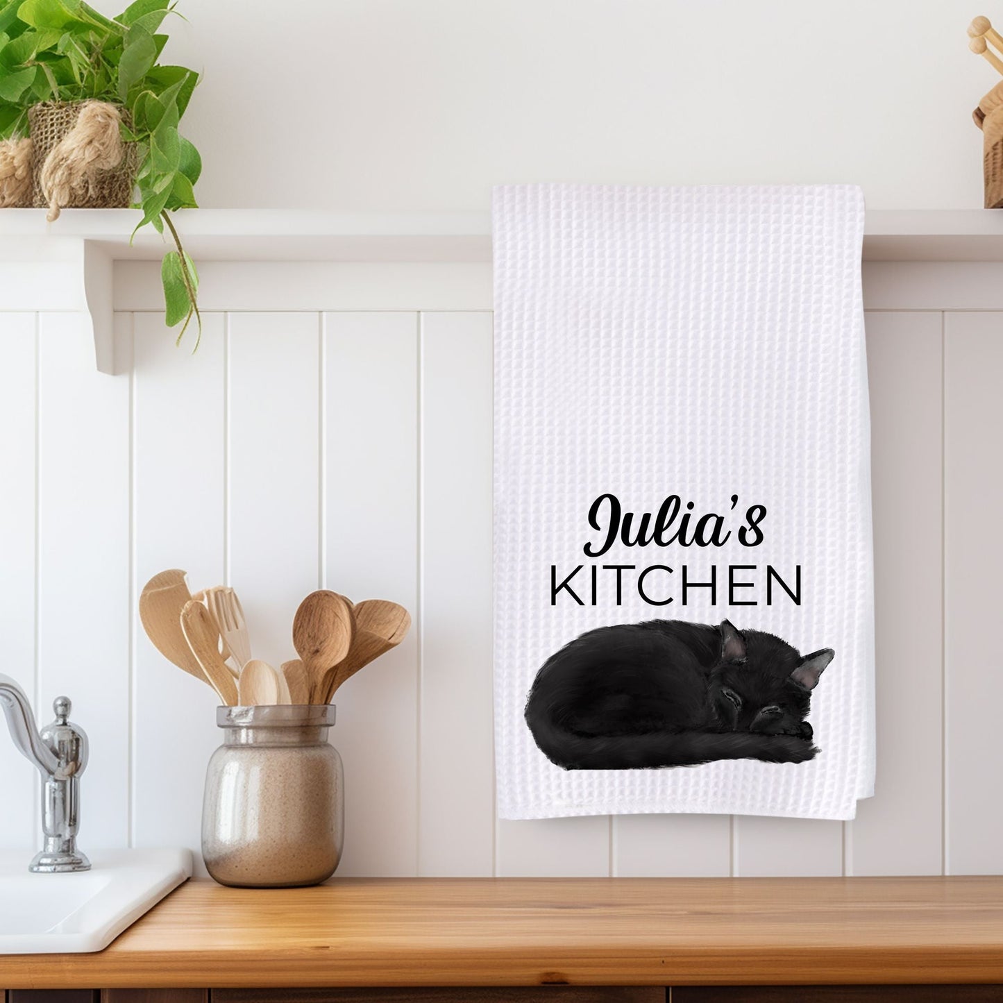 Sleeping Black Cat Kitchen Towel - MerikaArt
