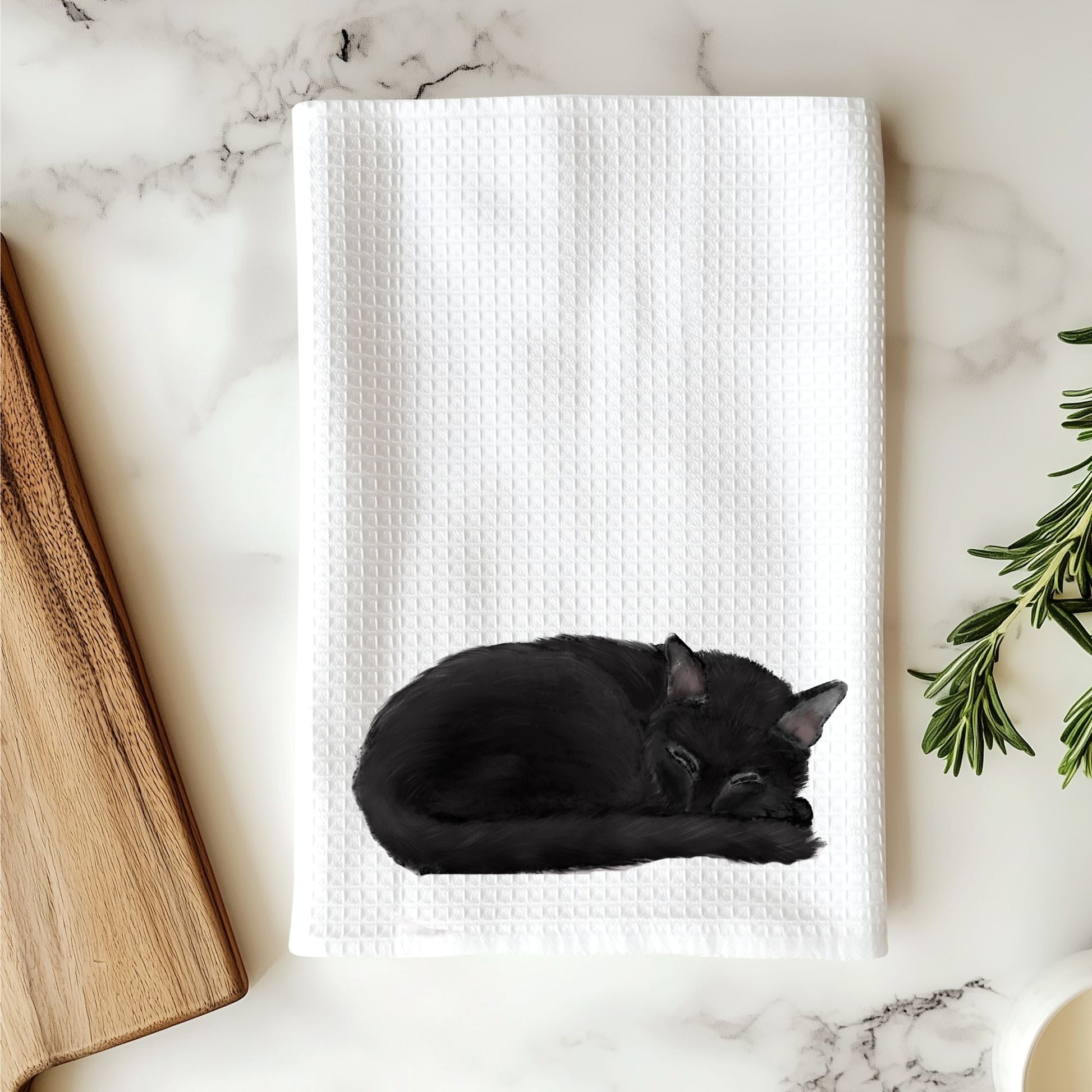 Sleeping Black Cat Kitchen Towel - MerikaArt