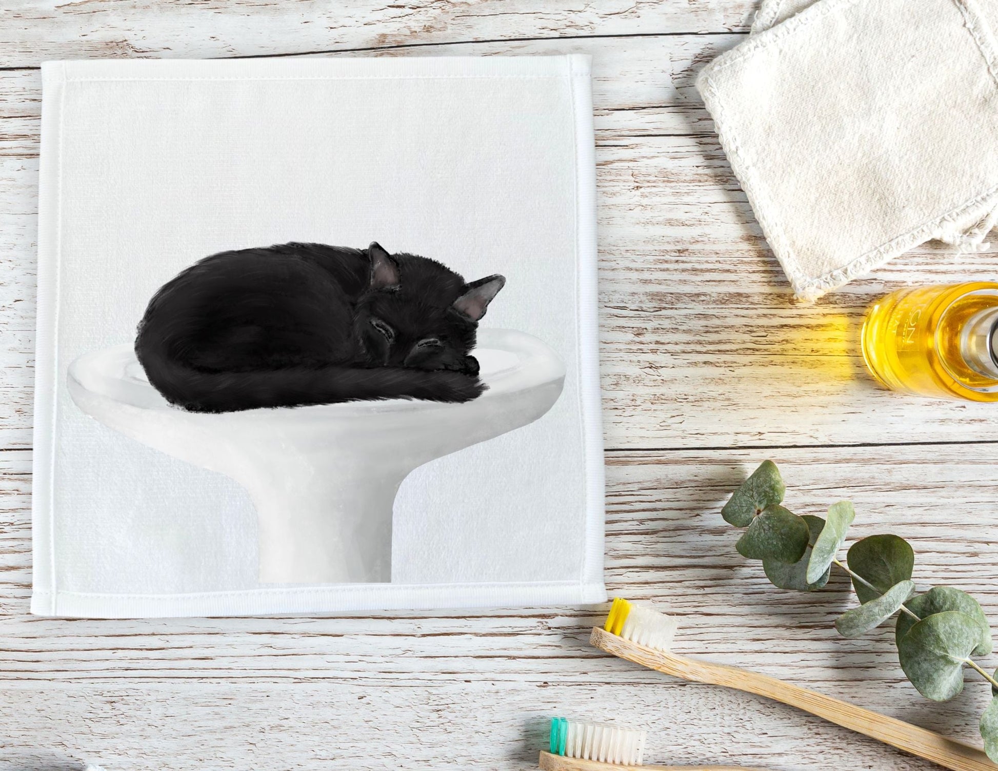 Sleeping Cat on Sink Washcloth - MerikaArt