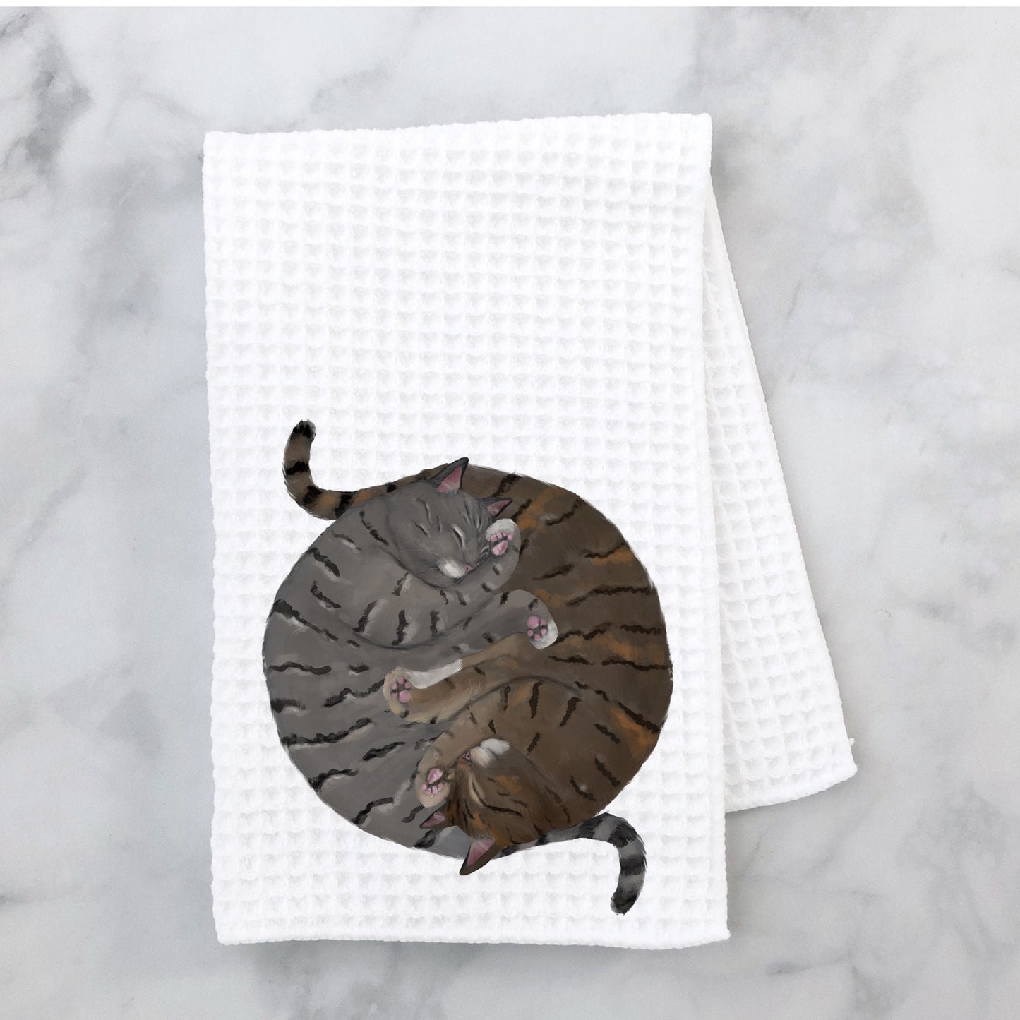 Sleeping Gray and Brown Tabby Cats Kitchen Towel - MerikaArt