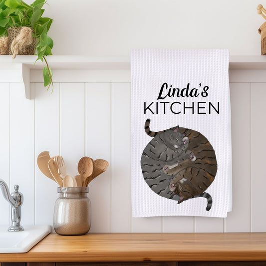 Sleeping Gray and Brown Tabby Cats Kitchen Towel - MerikaArt