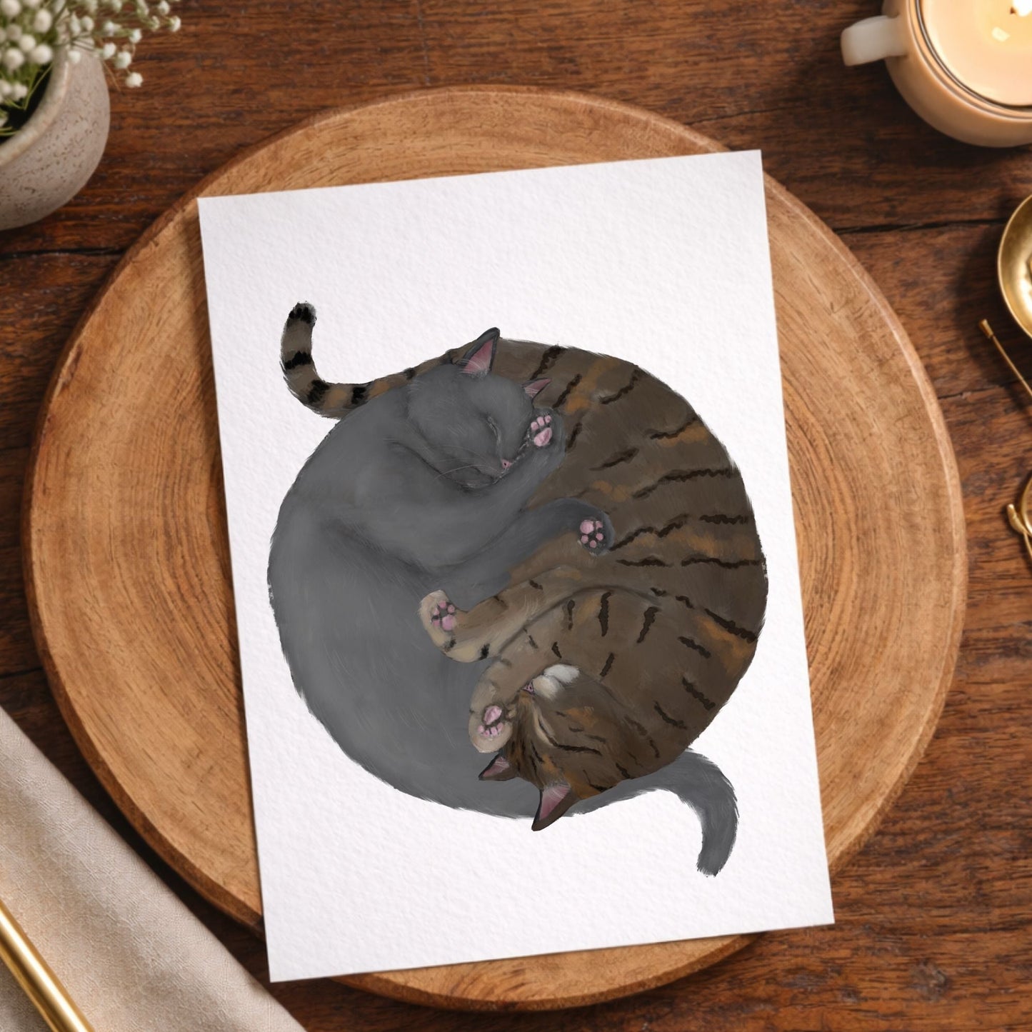 Sleeping Gray and Brown Tabby Cats Postcard - MerikaArt