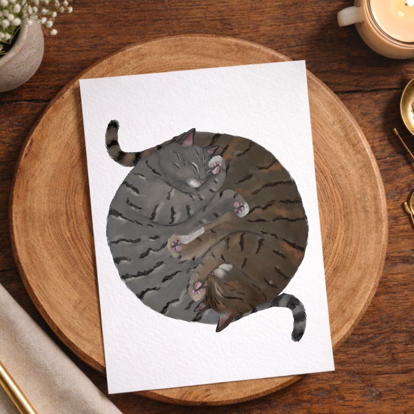 Sleeping Gray And Brown Tabby Cats Postcard - MerikaArt