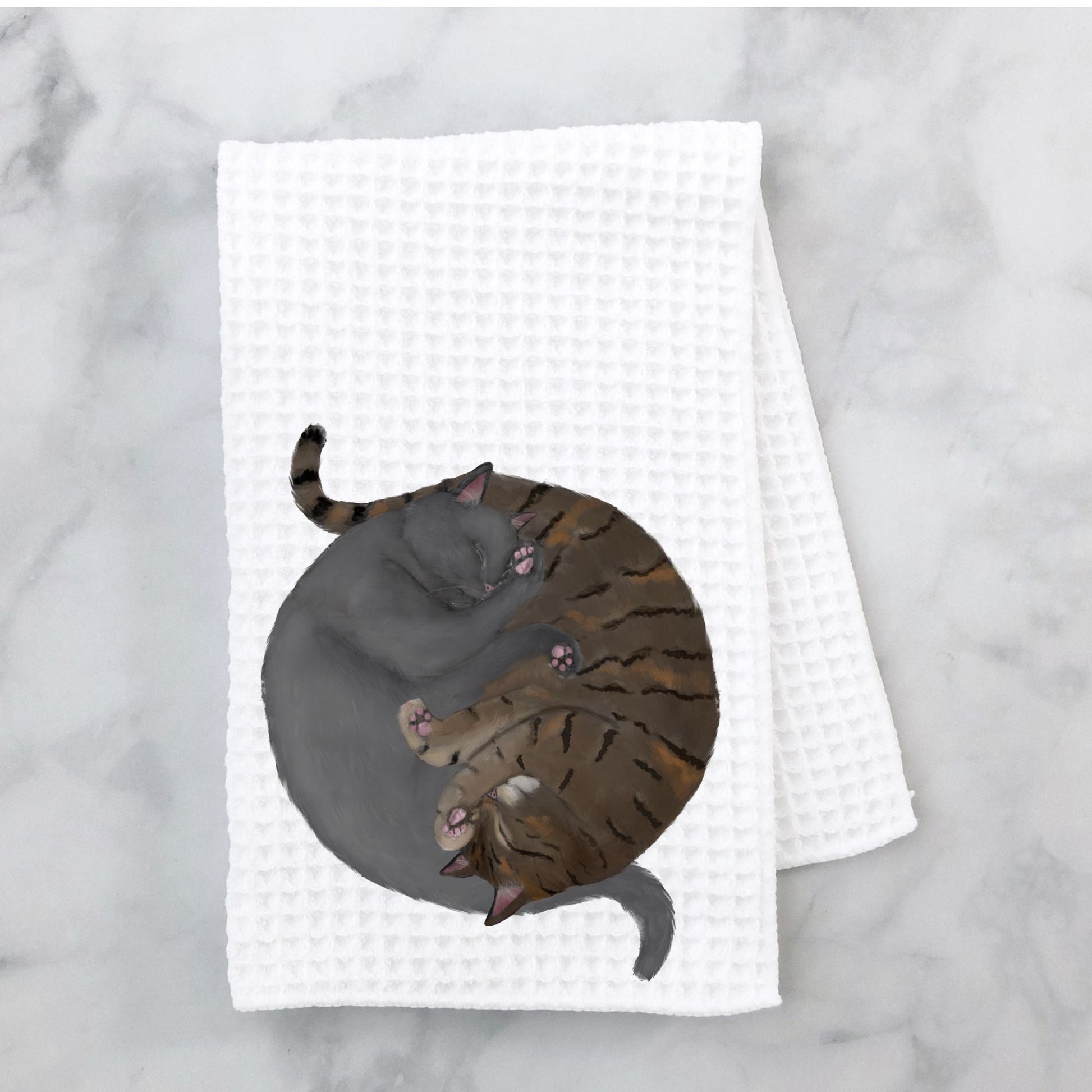 Sleeping Gray and Tabby Cats Kitchen Towel - MerikaArt