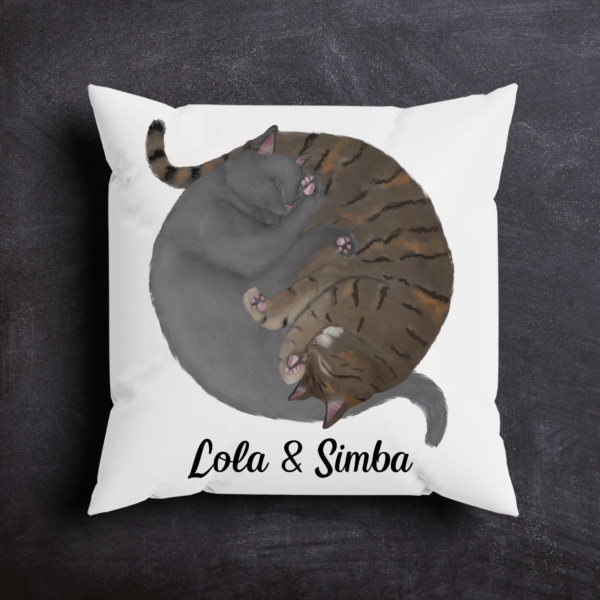 Sleeping Gray and Tabby Cats Pillow - MerikaArt