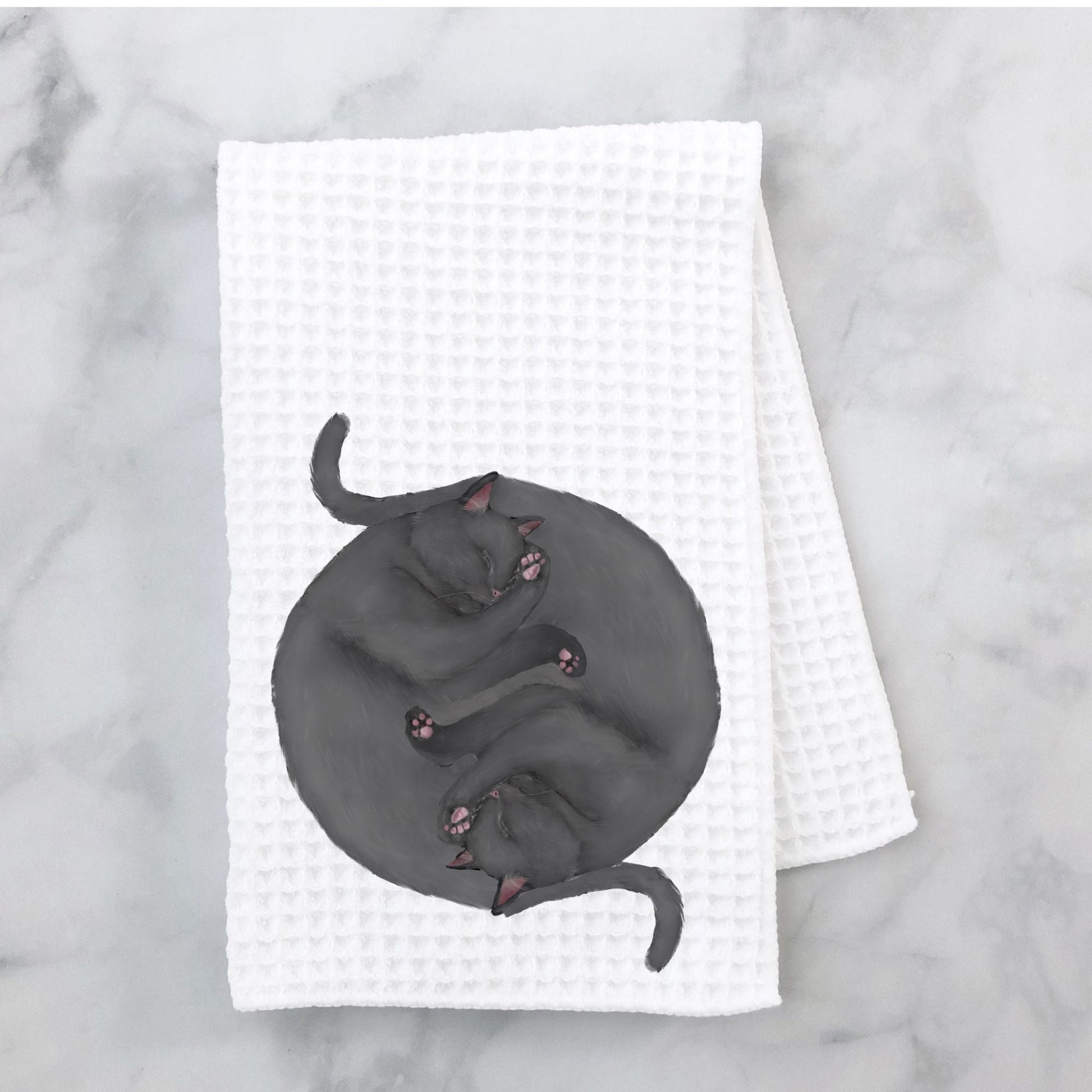 Sleeping Gray Cats Kitchen Towel - MerikaArt