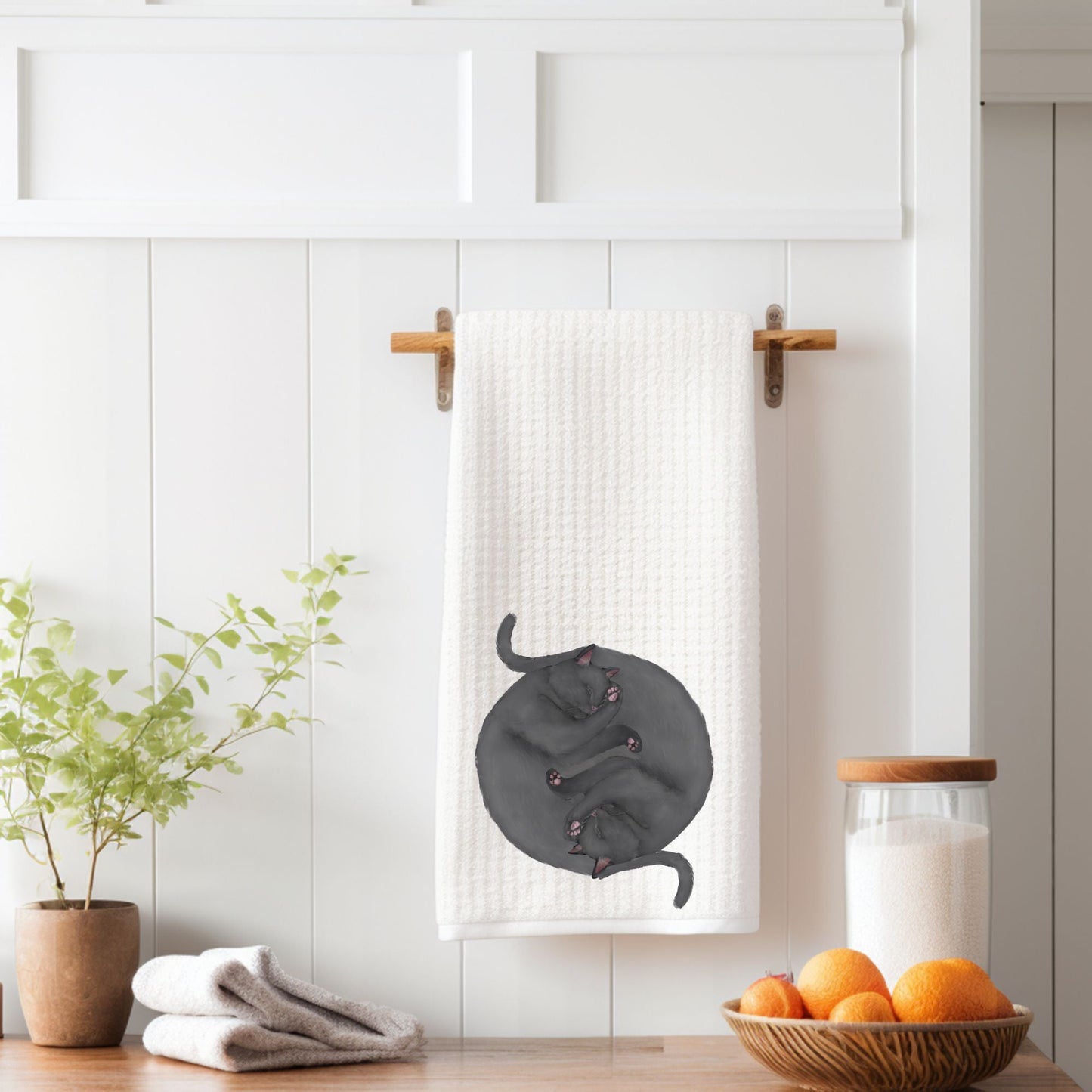 Sleeping Gray Cats Kitchen Towel - MerikaArt