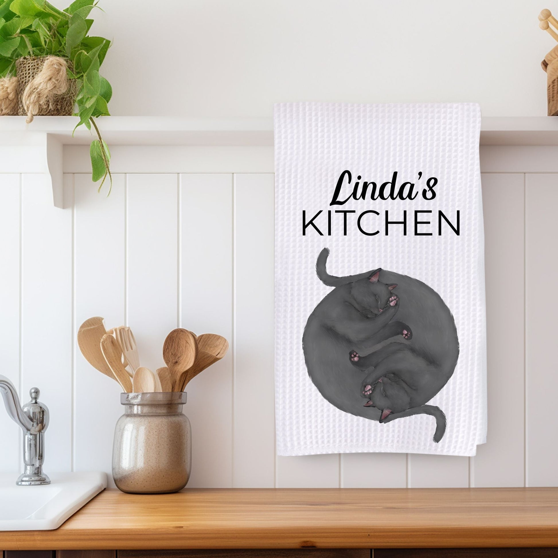 Sleeping Gray Cats Kitchen Towel - MerikaArt