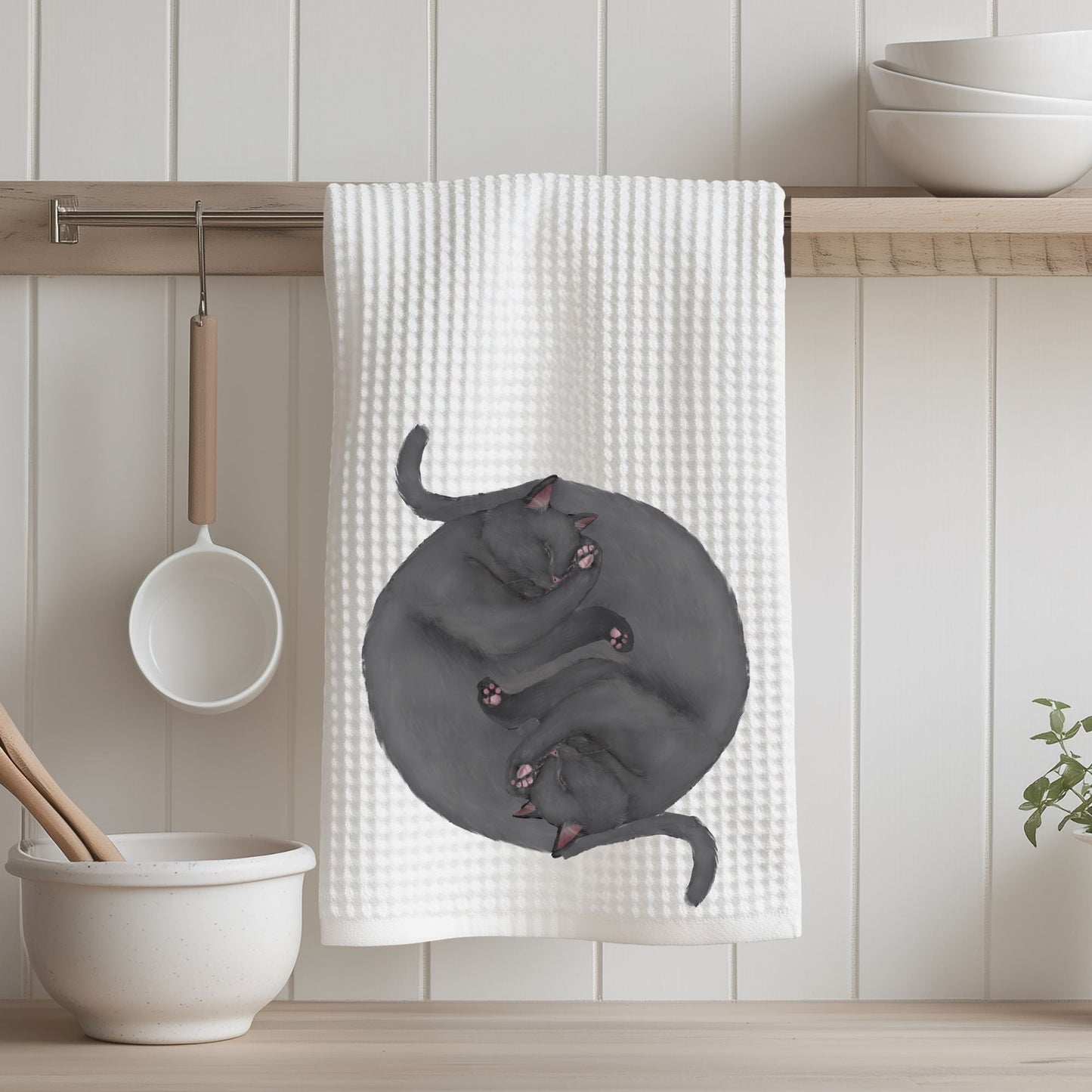 Sleeping Gray Cats Kitchen Towel - MerikaArt